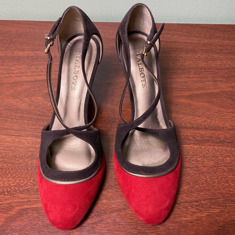 Talbots | Red Brown Gold Suede Strappy Heels - 8M